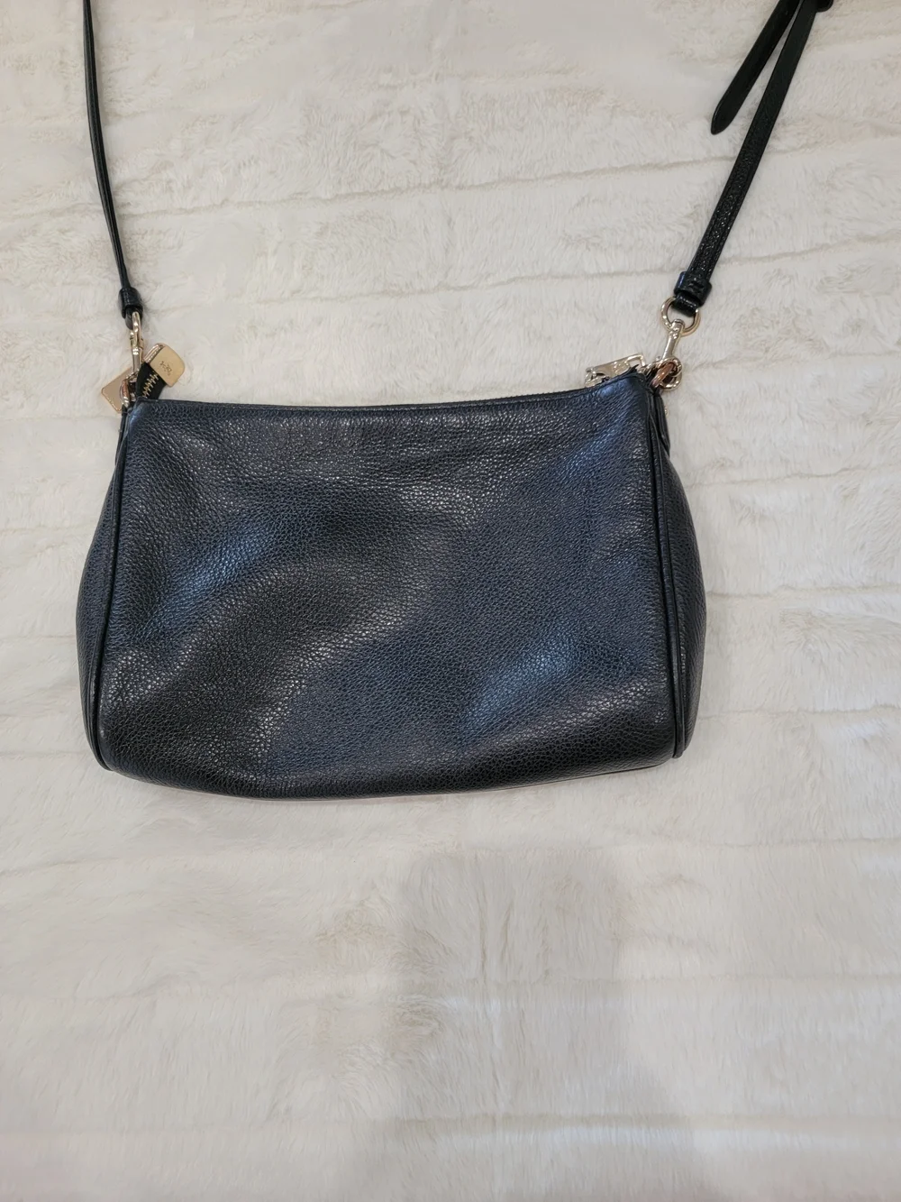 Coach Black Pebbled Leather Crossbody with Gold Chain Detail